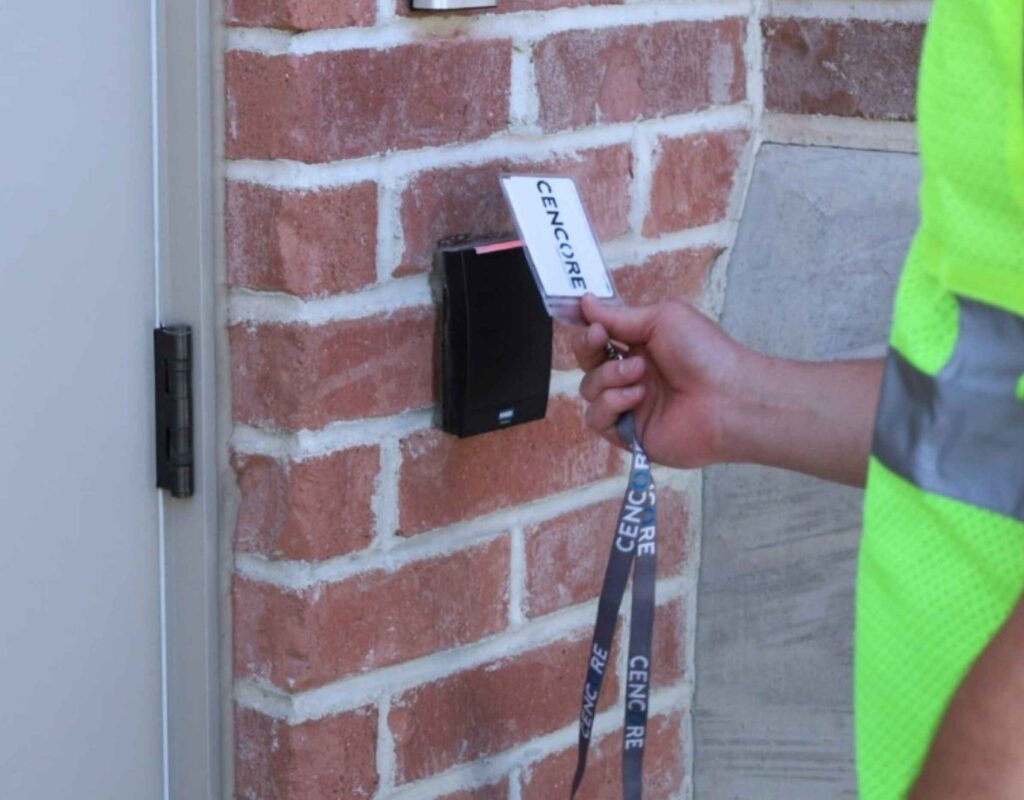Access control security guard scanning in.