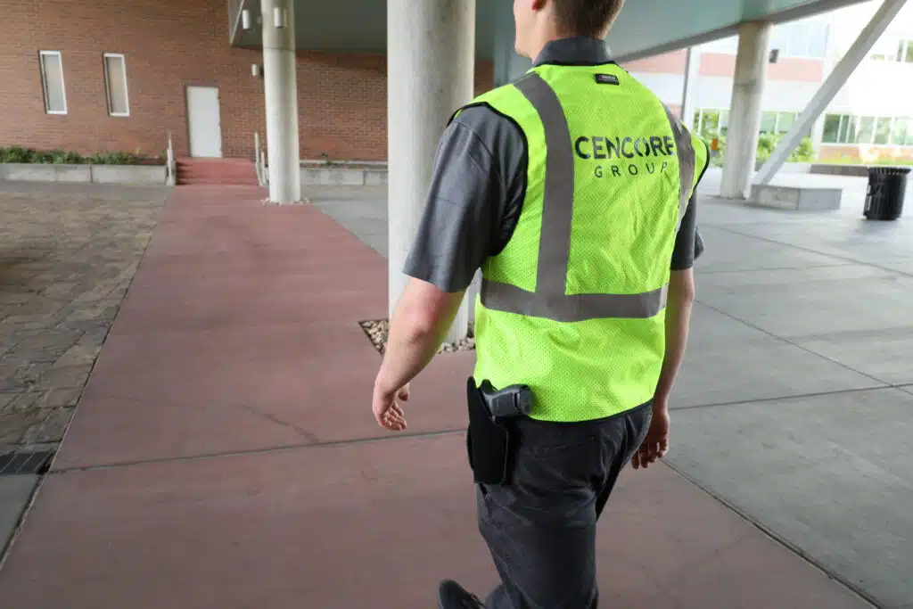 A cleared armed guard patrolling representing part of our cleared guard services.