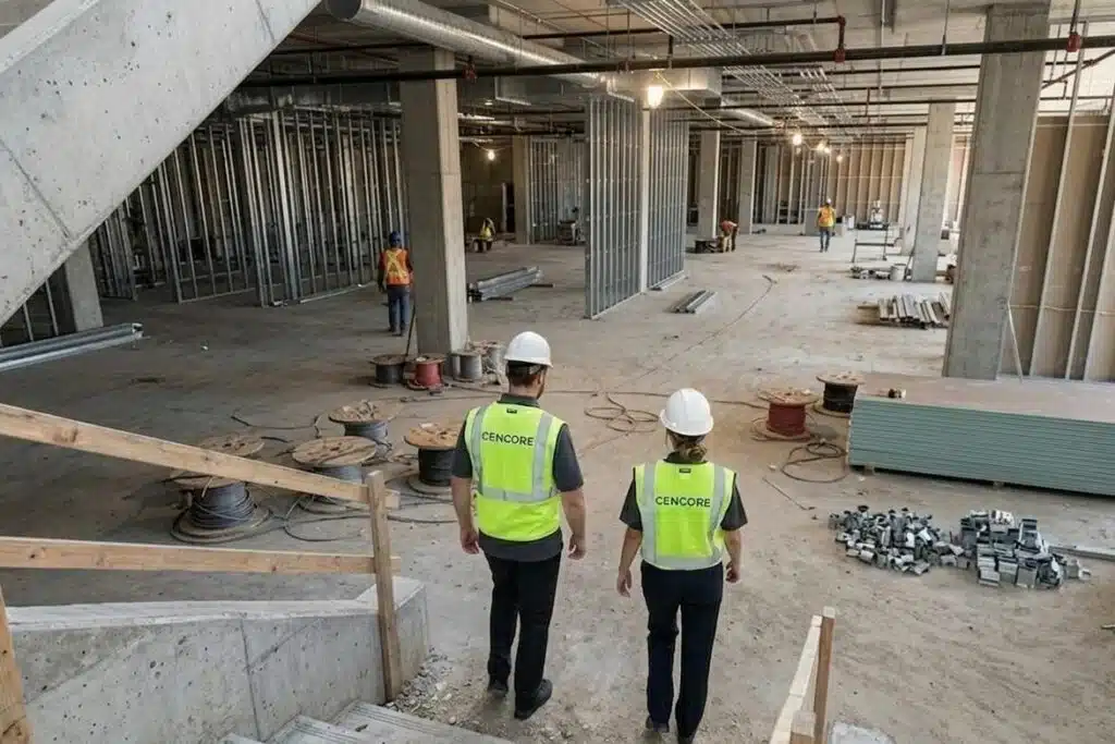 Commercial Security patrolling a cleared construction site.