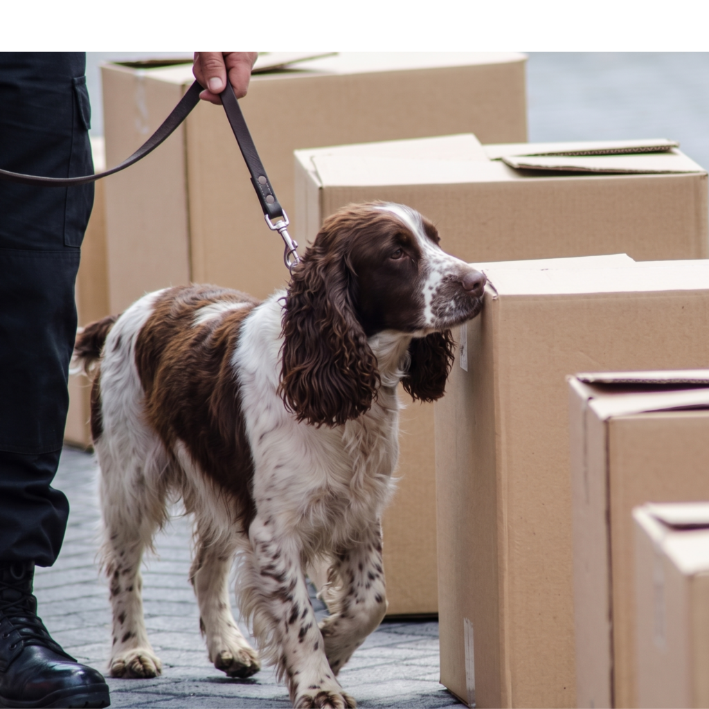A K9 unit checking packages as part of our K9 security.